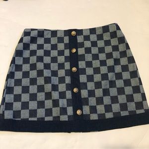 NWT WOW Couture 2 Tone Blue Black Denim Jean Checkered Mini Skirt Size L